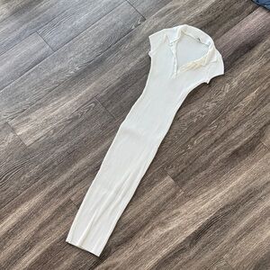 Zara White/Cream Ribbed Knit Midi Dress